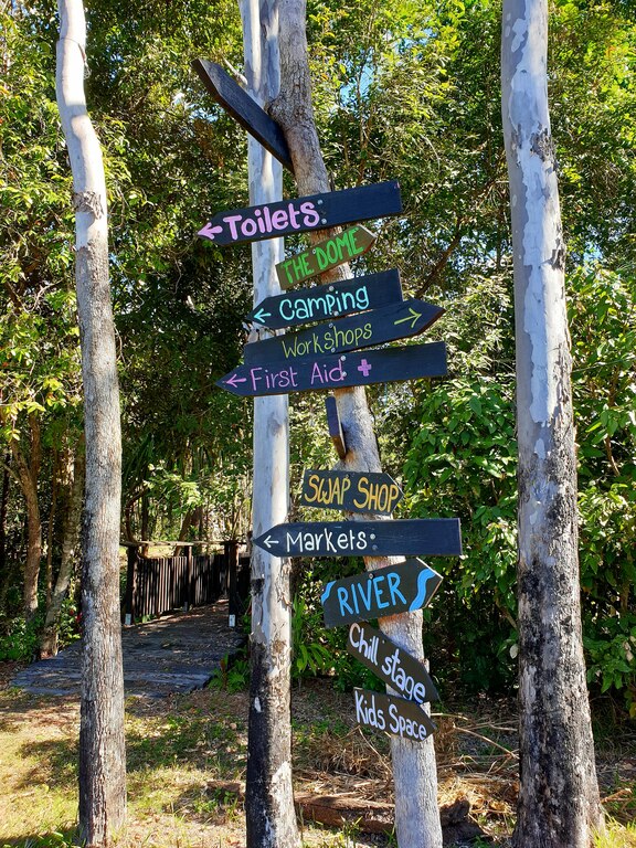 arrows, directions to activities at mushroom valley eco camp Qld