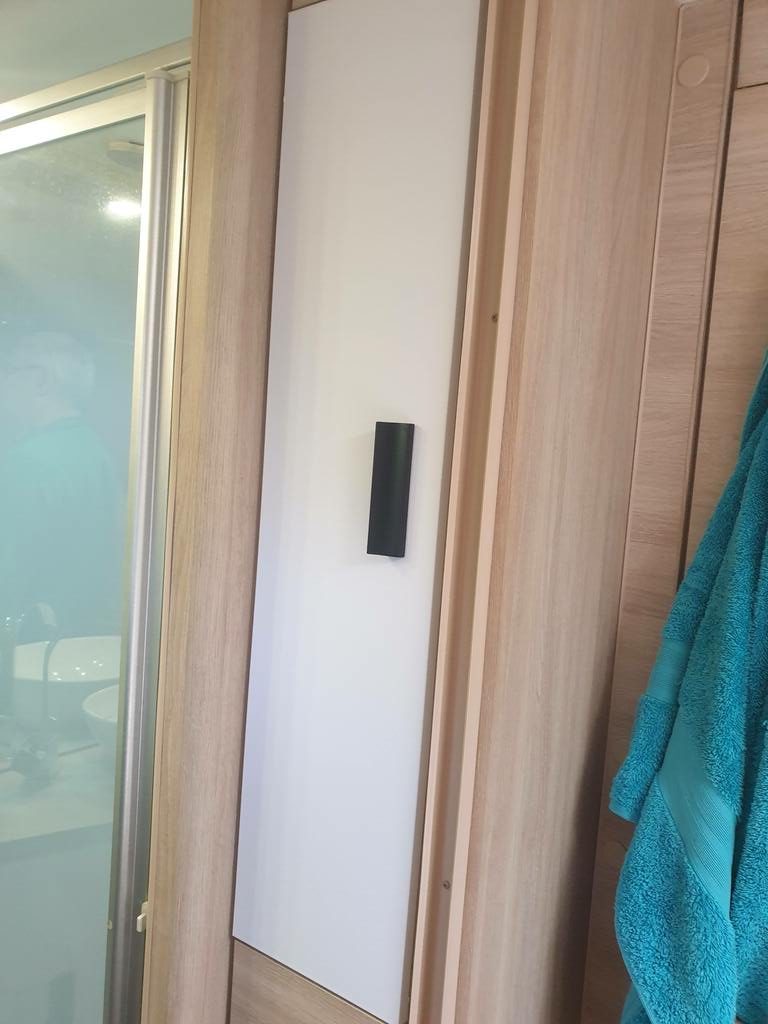 Caravan cupboards makeover contact paper changing door to white matt paper with black handle 