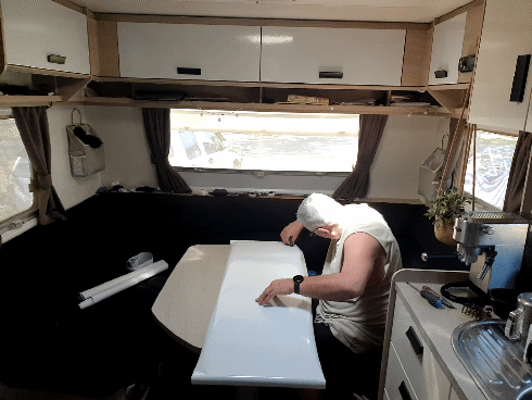 caravan cupboard door cover in contact paper