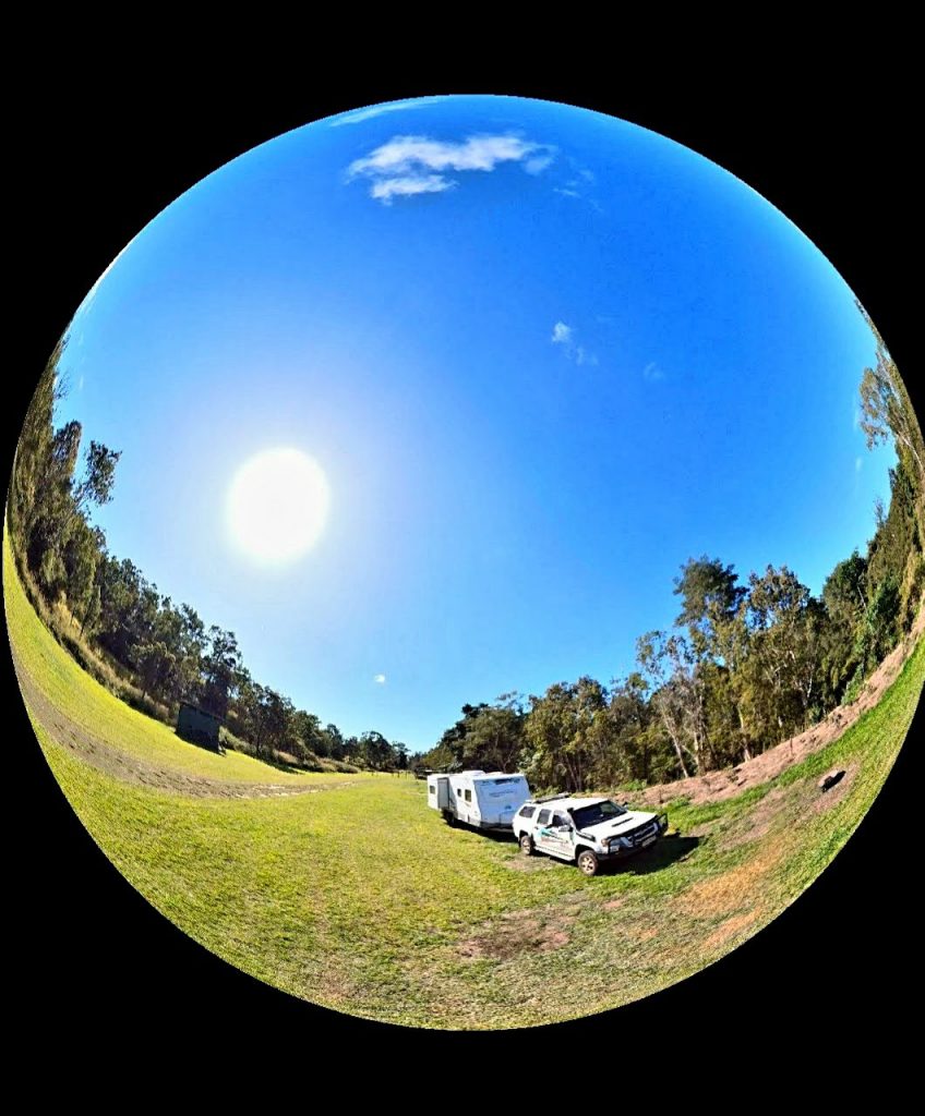 round photo of caravan camping at mushroom valley eco camp Qld