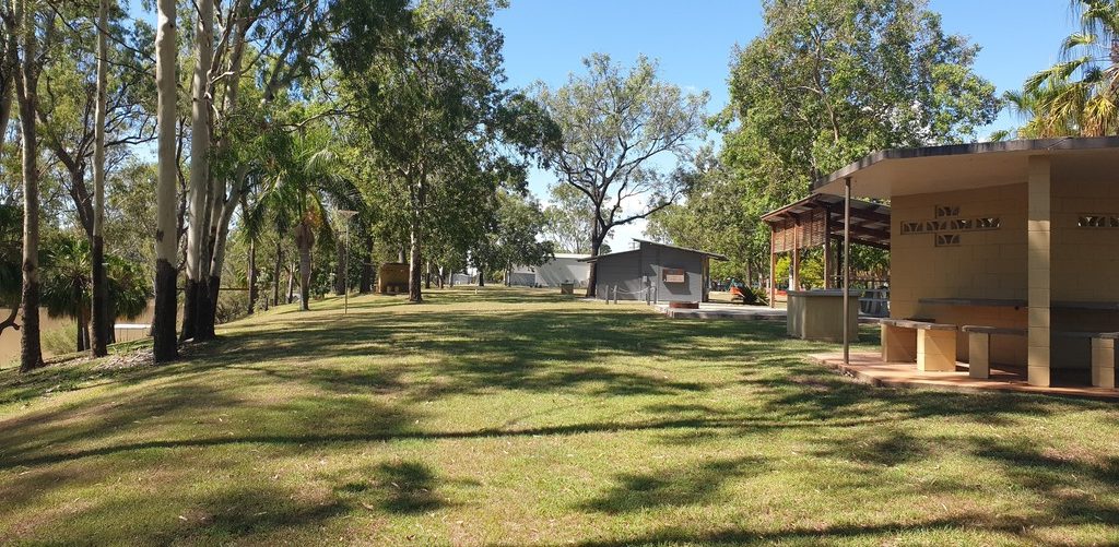 Picnic area by Dawson River Junction Park Theodore 7 day Donation Camp Queensland