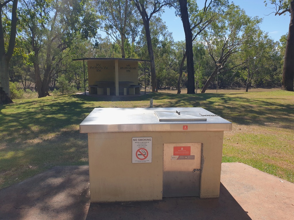 BBQ Picnic area by Dawson River Junction Park Theodore 7 day Donation Camp Queensland