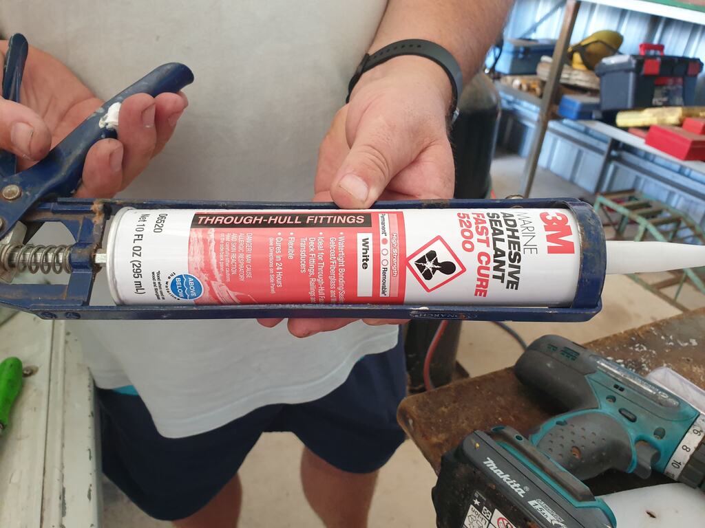 3M marine adhesive sealant (for through hull fittings) around the hole for Ethernet connector for Starlink RV Internet