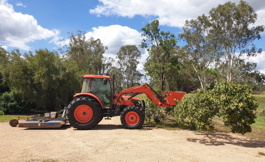 using a tractor to move fallen branches 3 month farm sit around Australia Aussie house sitters