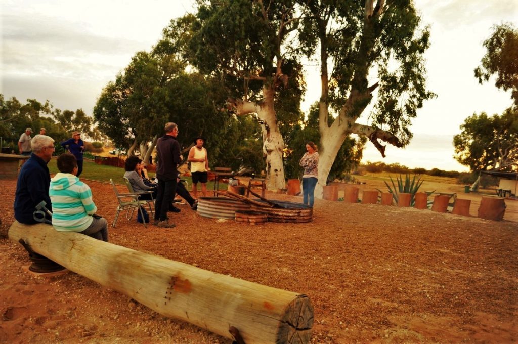 Wooramel Stations fire-pit with campers siting around