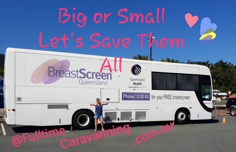 Mammogram breast screen van caravanning traveling on the road Australia