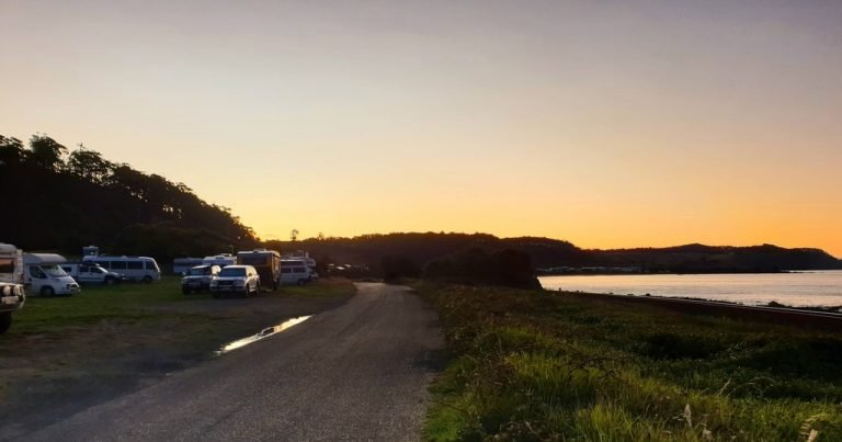Sulphur Creek campground Tasmania sunset