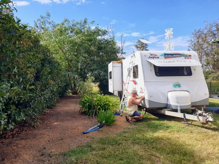 Starlink RV Internet Ethernet cable on caravan
